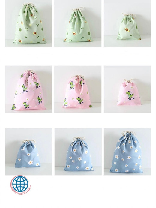 Sakura Drawstring Pouch Japanese Gifting Accessories Floral Cherry Blossom Cotton Packaging Gift Bag Flower Printed Jewelry Christmas Bags Getaway Vacation Holiday Travel Trending Japan Storage Pouches Gifts in Blue Green Pink